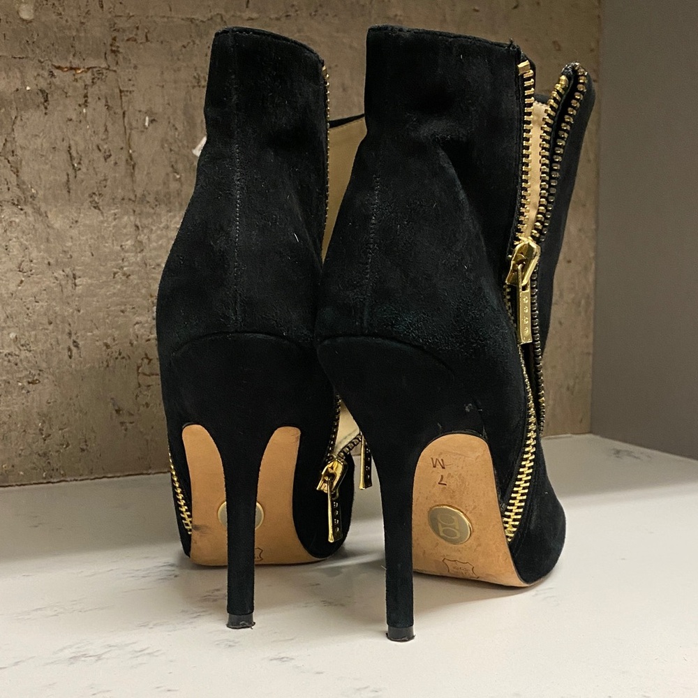 Bebe Black Suede Ankle Boots with Gold Zipper - Picture 3 of 4